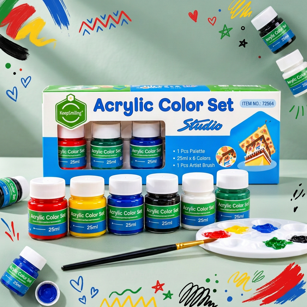 Acrylic Color Set (6 Colors + 1 Palette + 1 Artist Brush)