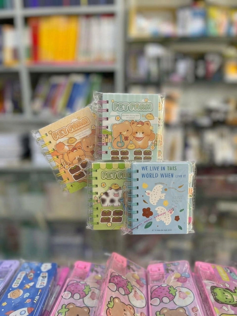 "Pet Farm" Cute Animal Mini Spiral Notebook (Pack of Cute Designs) (pack of four)