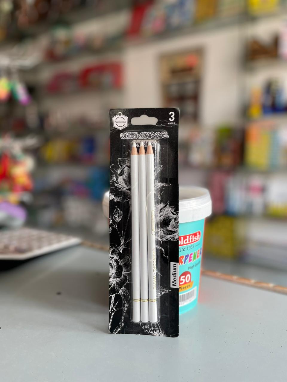 White Charcoal Pencil Set (3 Pcs - Size: Medium)