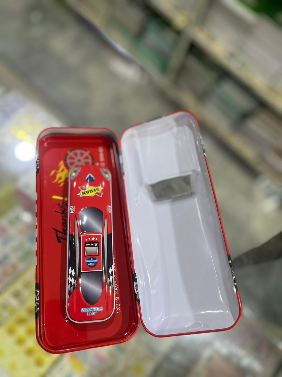 Premium Racing Car Tin Pencil Case with Removable Inner Tray