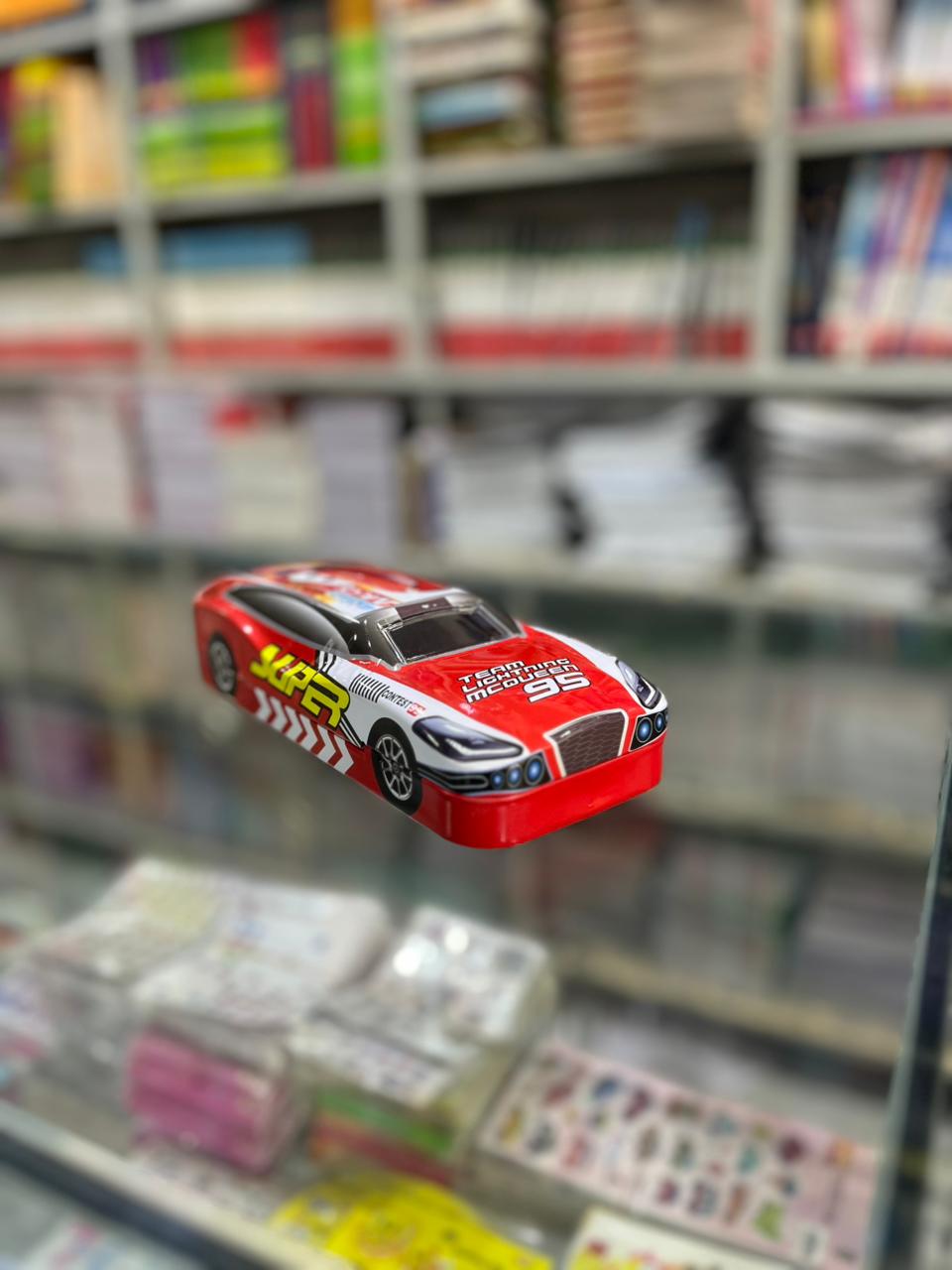 Premium Racing Car Tin Pencil Case with Removable Inner Tray