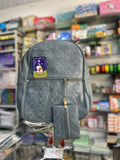 Elegant Slate Grey Faux Leather Backpack with Circle-Embossed Detailing