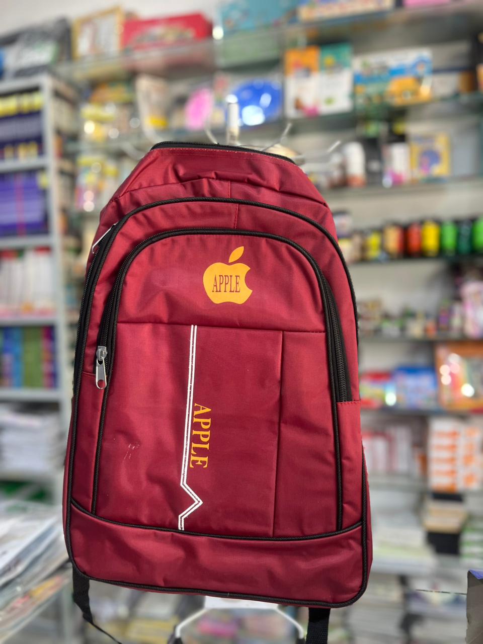 Classic Maroon Multi-Pocket Backpack with Golden Apple Branding