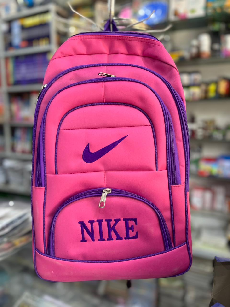 Vibrant Pink & Purple Multi-Pocket Backpack with Embroidered Branding