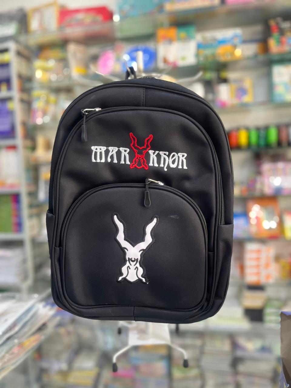 Premium Markhor Embroidered Black Backpack for College & University