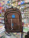 Classic Brown Multi-Pocket Backpack with Blue Apple Branding