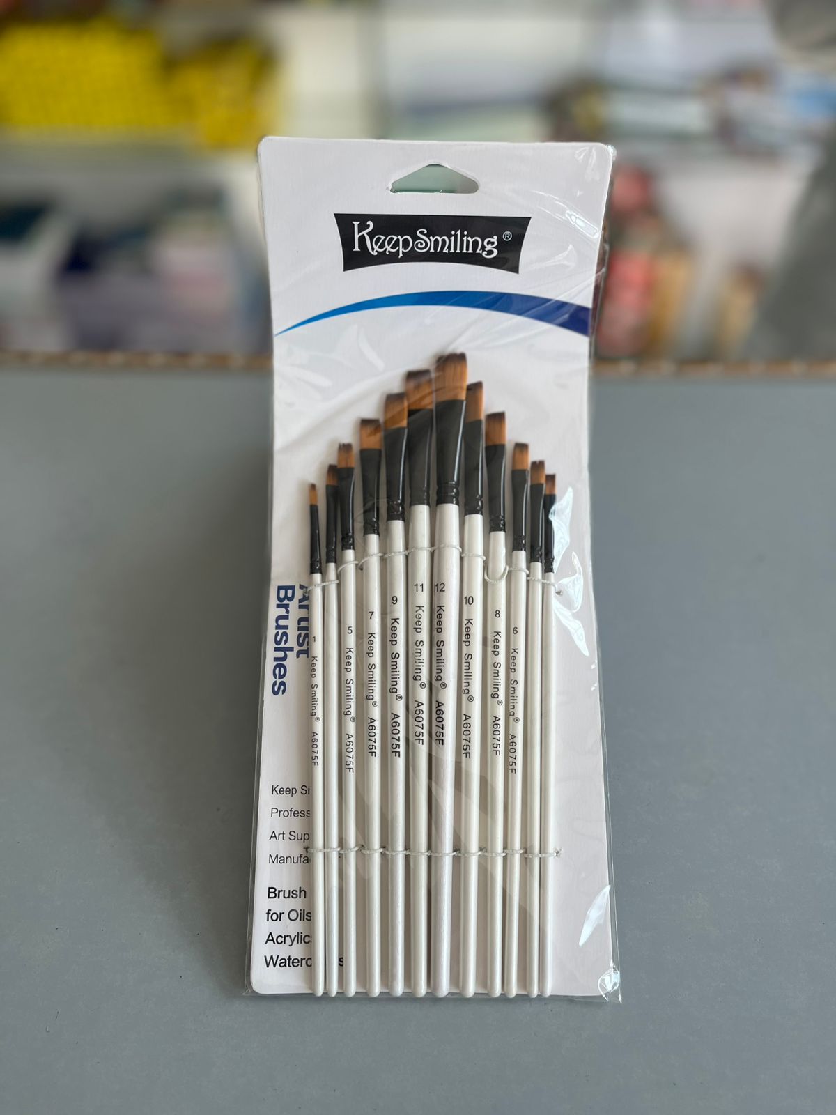 Keep Smiling 12 Pcs Premium Flat Nylon Artist Brush Set (A6075F)