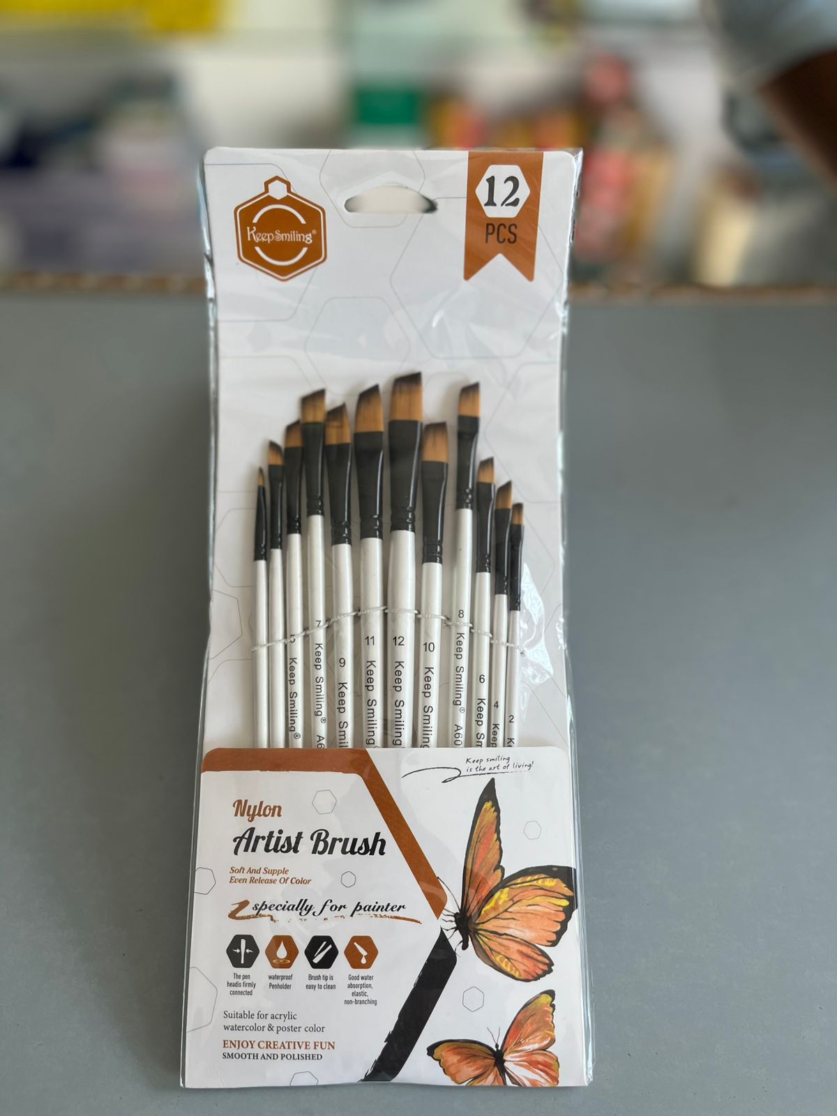 Keep Smiling 12 Pcs Premium Angular Nylon Artist Brush Set for Painting