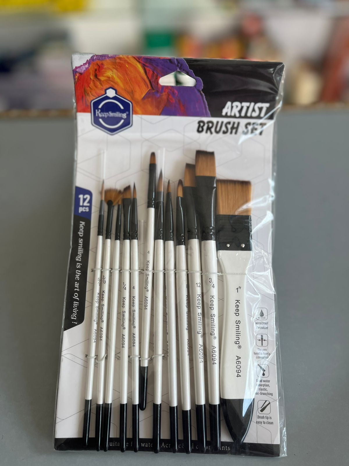 Keep Smiling 12 Pcs Multi-Shape Artist Brush Set with 1" Wide Wash Brush (A6094)