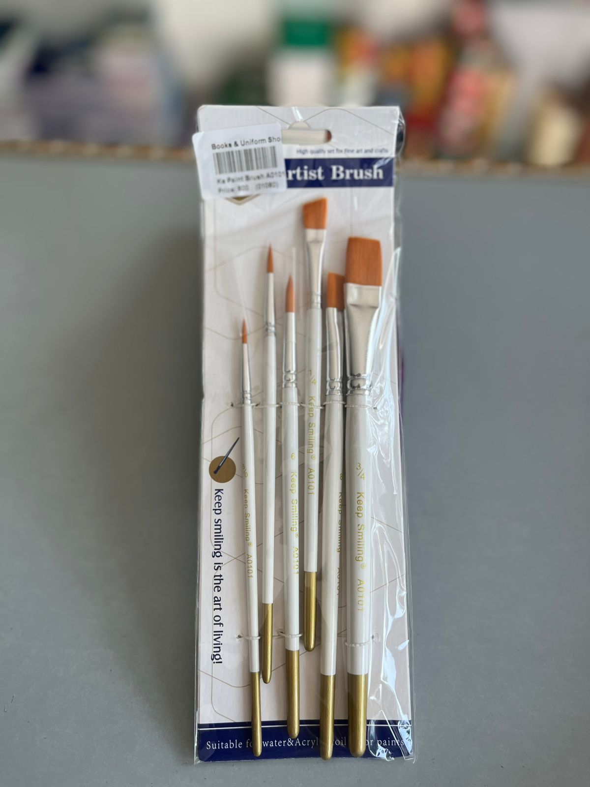 Keep Smiling 6-Piece Multi-Shape Artist Paint Brush Set (A0101) – White & Gold Value Edition