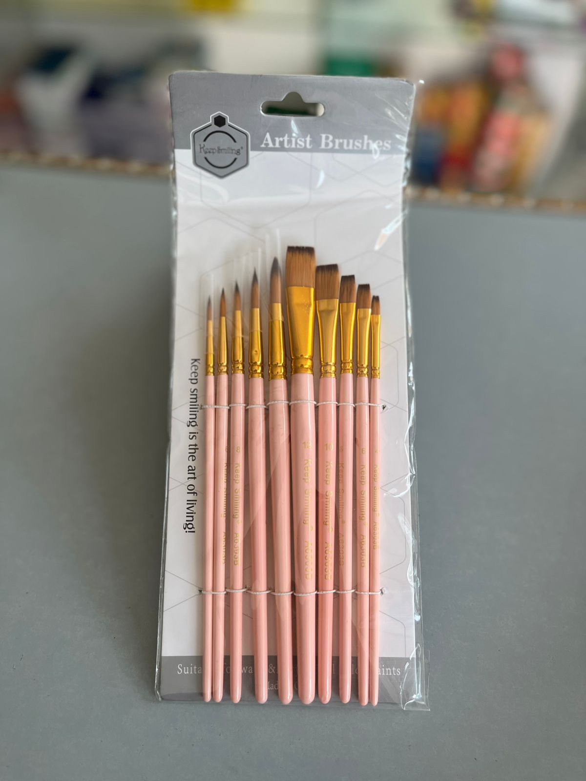 Keep Smiling 10-Piece Mixed Artist Paint Brush Set (A6305B) – Pastel Pink & Gold Edition
