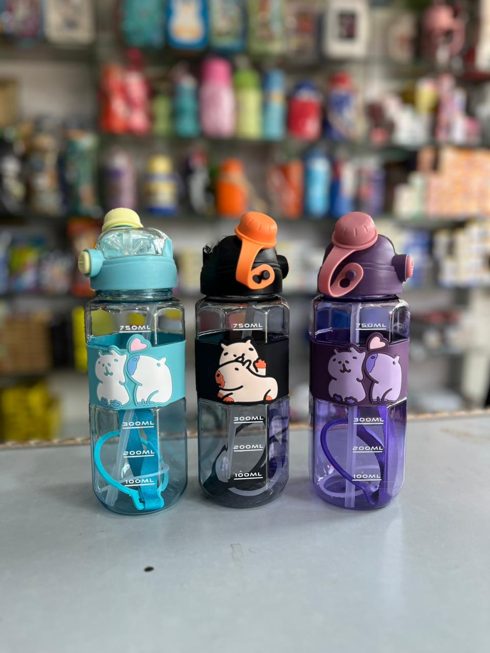 Capybara Aesthetic Water Bottle with Straw & Strap (750ml)
