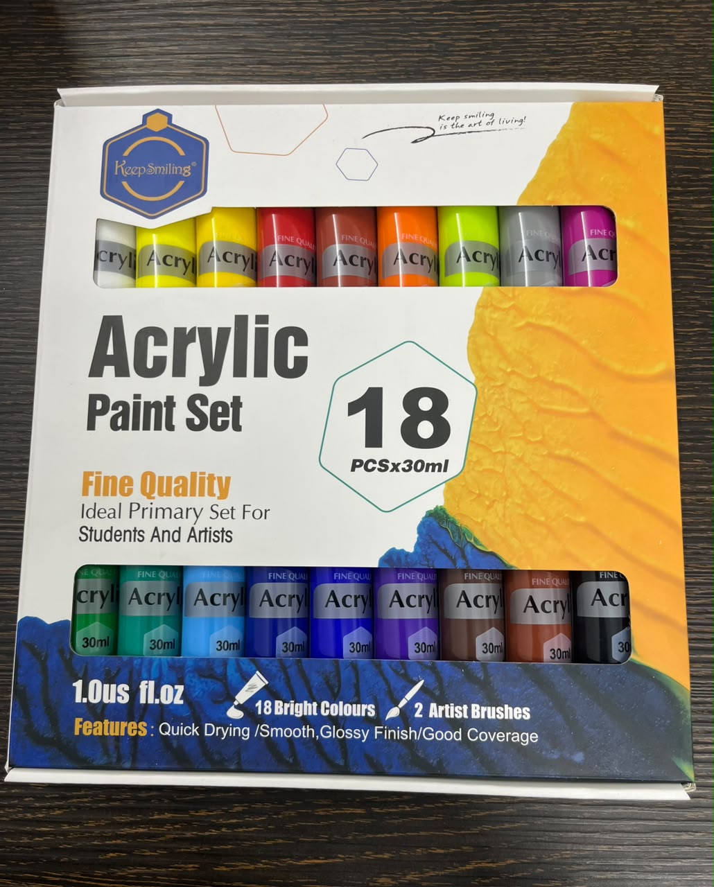 Keep Smiling Acrylic Paint Set (18 Colors × 30ml)