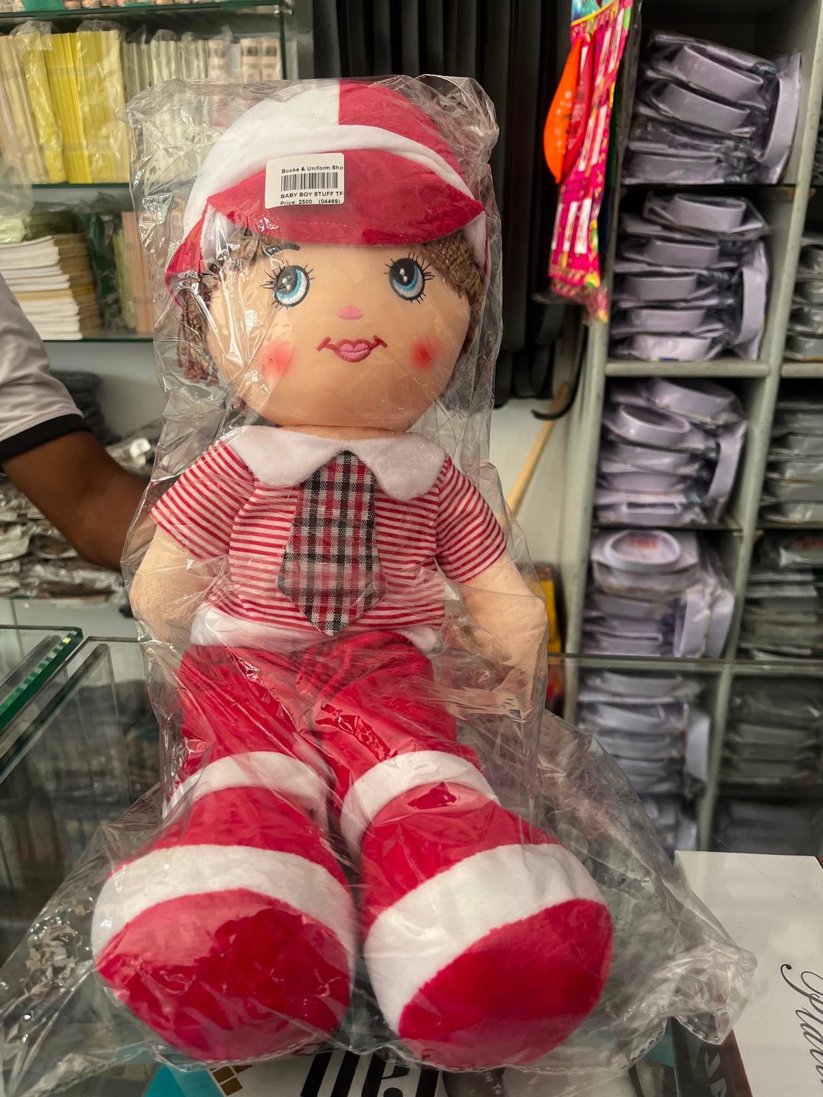 Plush Boy Doll Toy with Plaid Tie