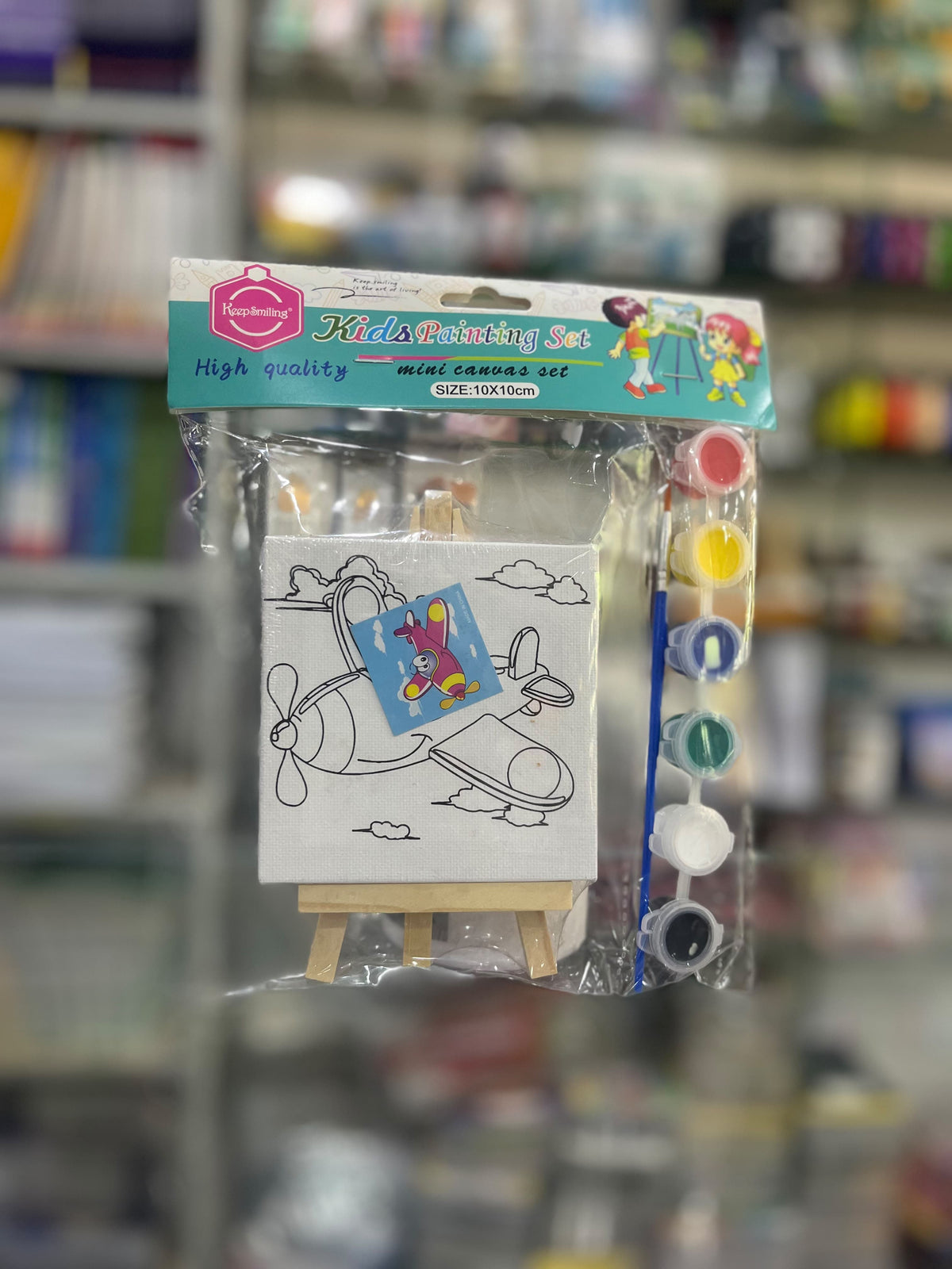 Cute Airplane Mini Canvas Painting Set with Easel - 10x10cm Art Kit