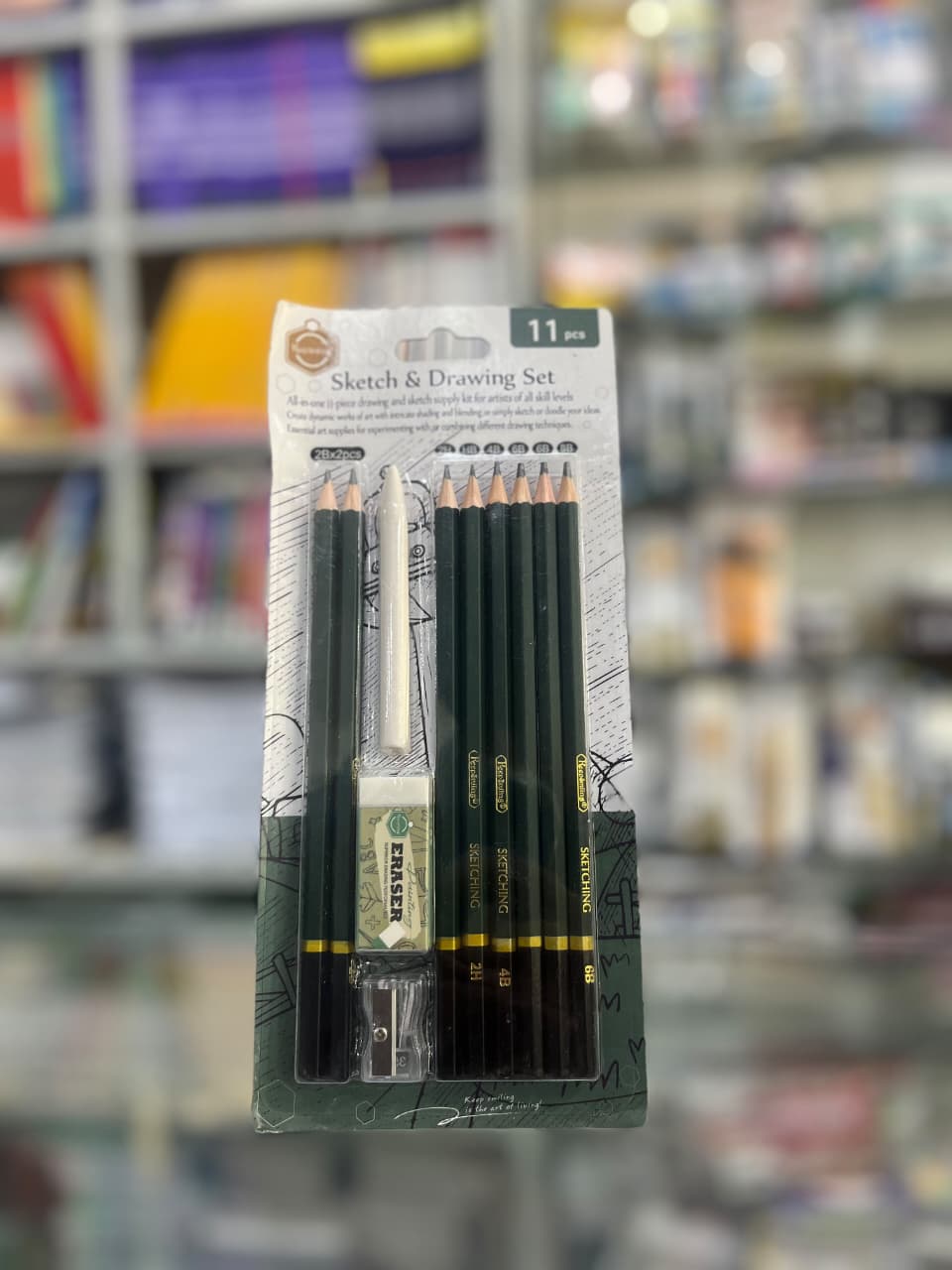 Keep Smiling Sketch & Drawing Set - 11 Pcs - Professional Sketching Pencils Kit with Eraser, Blending Stump & Sharpener