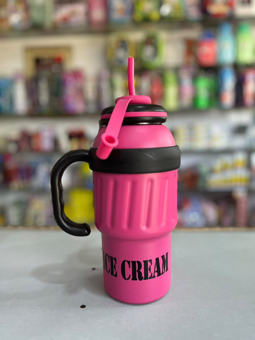 "Ice Cream" Insulated Stainless Steel Tumbler Cup with Handle & Straw Cap