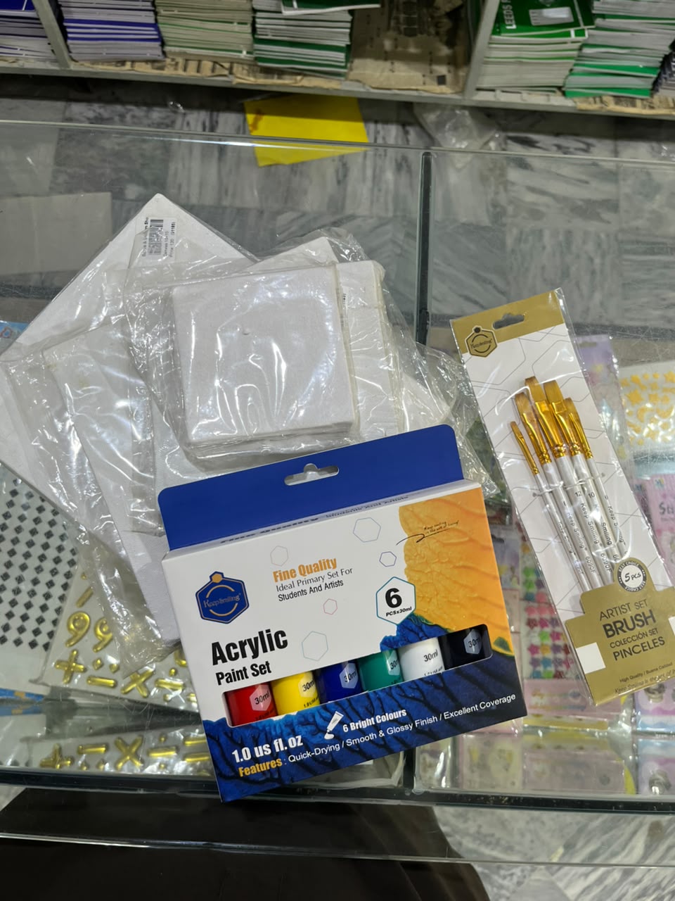 Mini Cancas Acyrlic Paint Kit(4 Pieces Canvas, 6 piece Acrylic Paint, 1 Pack of Flat Brush).