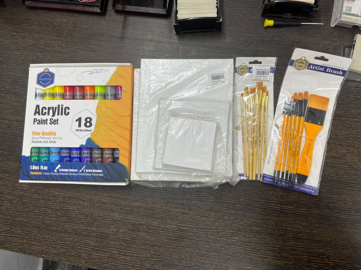 39 Pieces Acyrlic Paint Kit(4 Pieces canvas, 1 Mixing pallete and round, cut brush set).